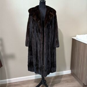 Luxurious Dark Brown Mink Fur Ranch Style Coat